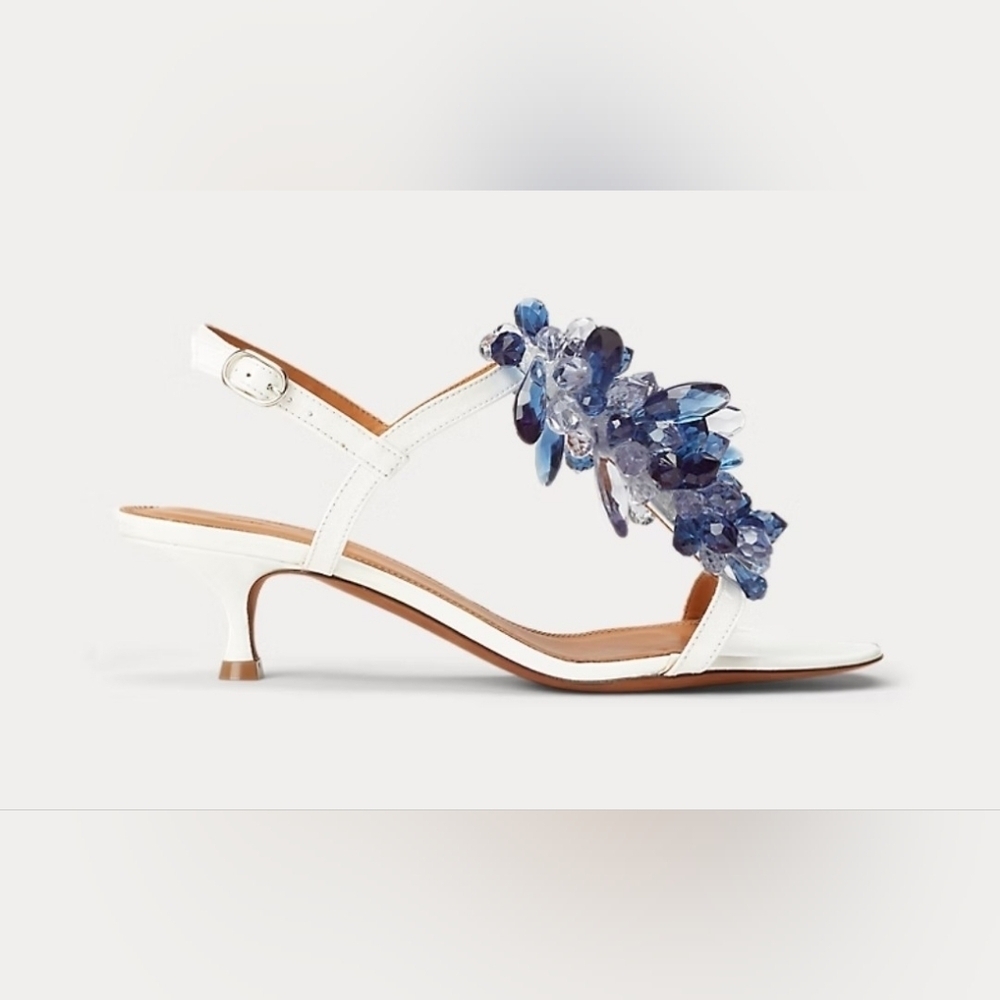 Polo Ralph Lauren Beaded Kitten Heel Sandals Size 7B.